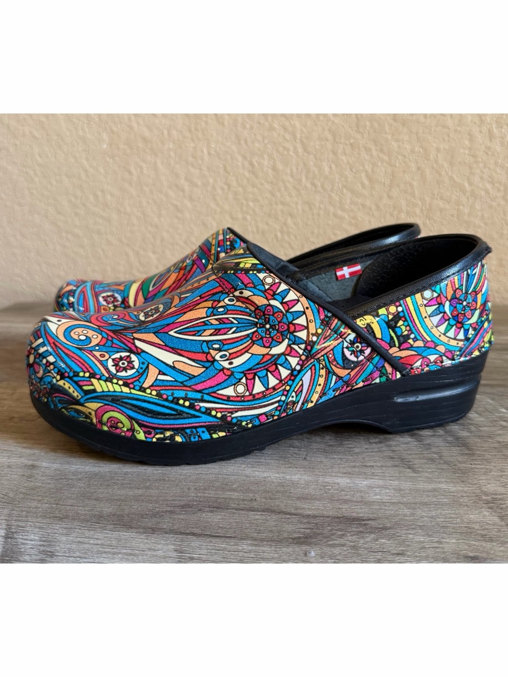 Sanita Professional Clogs vibrant multi-colored psychedelic swirl print 39